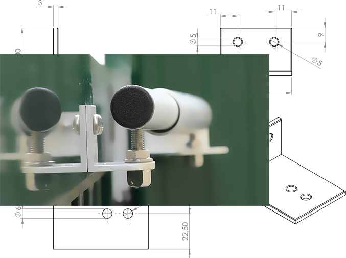 Side view of a garden gate closer mounted on a gate